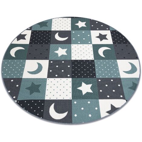 Carpet for kids STARS circle children's turquoise / grey blue round 170 cm