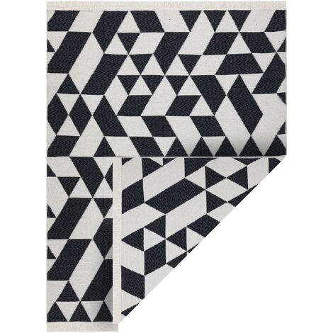 Carpet TWIN 22992 geometric, cotton, double-sided, Ecological fringes - black / cream black 140x190 cm (1/5)