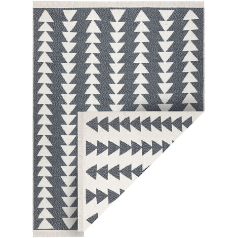 Carpet TWIN 22994 geometric, triangles cotton, double-sided, Ecological fringes - anthracite / cream grey 100x200 cm (1/5)