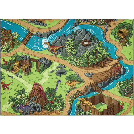REBEL ROADS CARPET Dino World 29 Dinosaurs, non-slip for children - grey / green multicolour 95x133 cm (1/5)