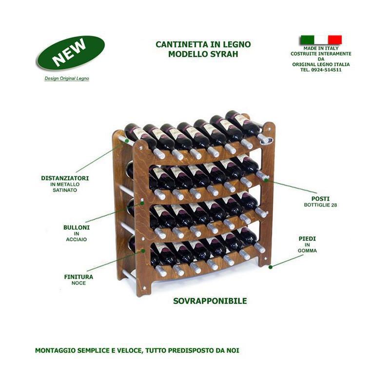 Cantinetta Portabottiglie in Legno Scaffale mobile per Bottiglie vino MADE  IN ITALY mod. Bottiglia Noce B.18 L50 x P25 x 120H