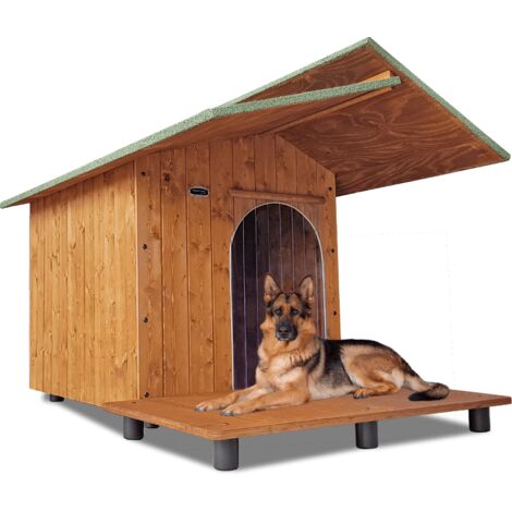 Cuccia in Legno per Cani da Esterno "Rinforzata" mod. Alpi con Pensilina e Davanzale MADE IN ITALY C - Setter 90x137x80 Tendina OMAGGIO