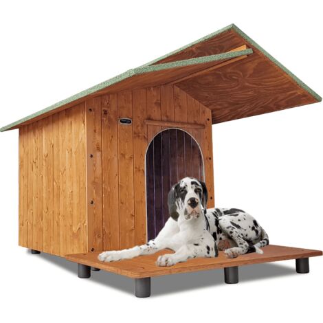 Cuccia in Legno per Cani da Esterno "Rinforzata" mod. Alpi con Pensilina e Davanzale  MADE IN ITALY E - Alano 115x190x108 Tendina OMAGGIO