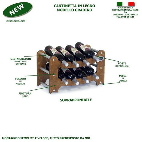 Cantinetta Portabottiglie in Legno Scaffale mobile per Bottiglie vino MADE  IN ITALY mod. Botte Noce B.