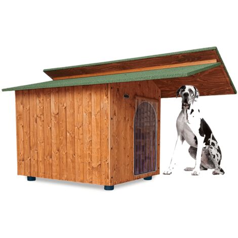 Cuccia in Legno per Cani da Esterno Tendina OMAGGIO mod. Alpi Pensilina MADE IN ITALY E - Alano 102x180xH108 Tendina OMAGGIO