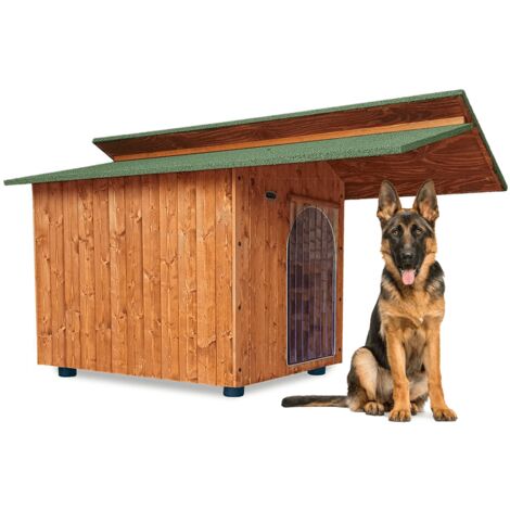 Cuccia in Legno per Cani da Esterno Tendina OMAGGIO mod. Alpi Pensilina MADE IN ITALY D - Pastore 90x155xH95 Tendina OMAGGIO