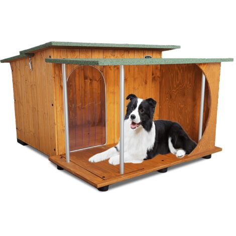Cuccia in Legno per Cani da Esterno "Rinforzata" mod. Italy con Veranda Tendina OMAGGIO MADE IN ITALY C - Setter 93x105xH65 Tendina OMAGGIO