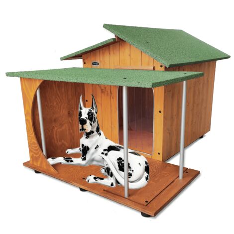 Cuccia in Legno per Cani da Esterno "Rinforzata" mod. Alpi con Veranda Tendina OMAGGIO MADE IN ITALY E - Alano 121x170xH108 Tendina OMAGGIO