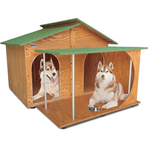 Cuccia In Legno Per Cani da Esterno "Rinforzata" mod. Extra Large con Veranda MADE IN ITALY B - Mod. 4XL “Gigante” con Doppio Ingresso con 2 "TENDINE OMAGGIO"