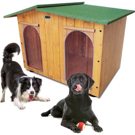 Cuccia in Legno per Cani da Esterno 2 TENDINE OMAGGIO Misura Alano mod. Oasi  MADE IN ITALY C - Doppio Ingresso e Separé con 2 TENDINE OMAGGIO