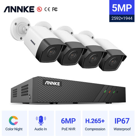 ANNKE 5MP H.265+ 8CH HD PoE Network Video Security System 4pcs Waterproof Outdoor POE IP Cameras Plug & Play PoE Camera Kit ﾖ 0TB