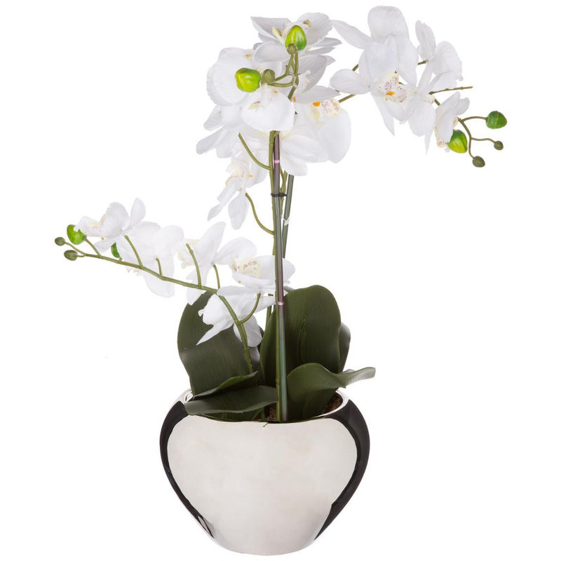 Lot de 2 orchidées artificielles en pot en métal blanc