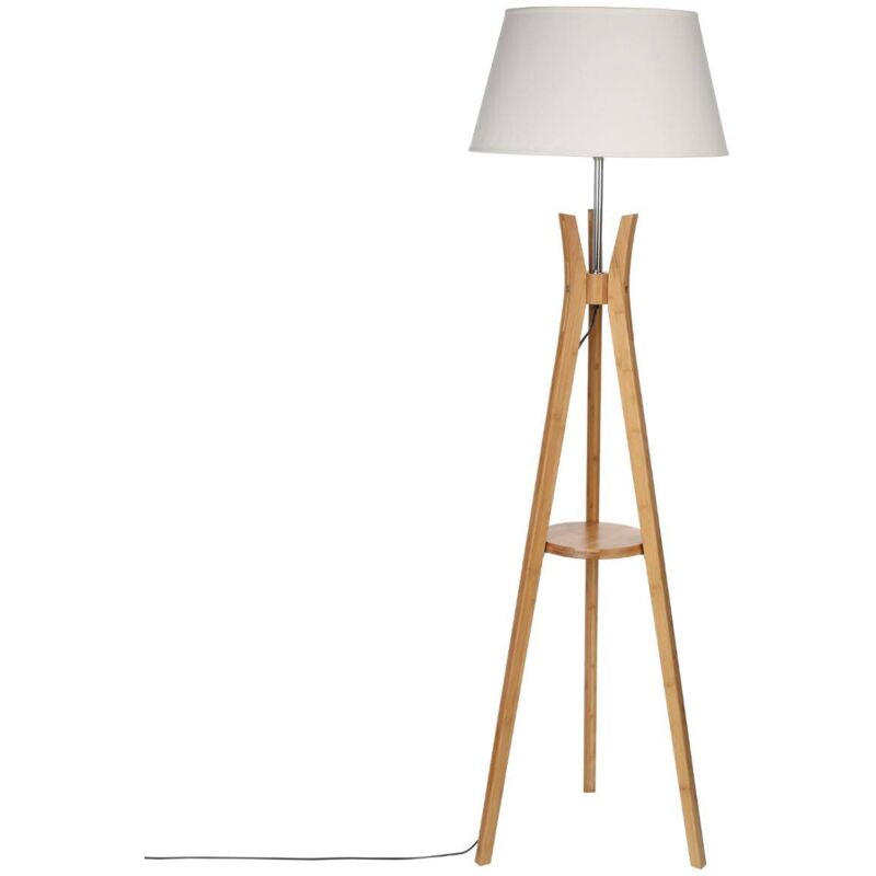 HOMCOM Lampadaire trépied Style scandinave 40 W Max dim 67L x 67l x 154H cm Bois de Bambou Lin Beige