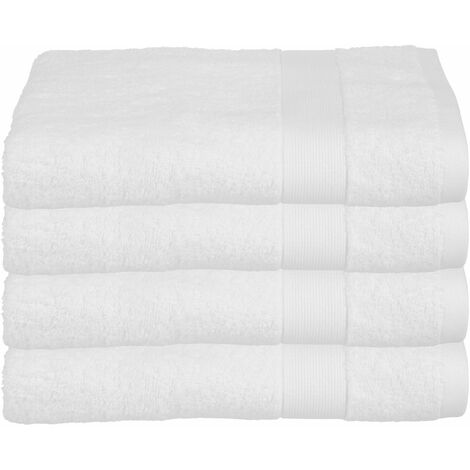 Lot de 4 Draps de bain en Coton Blanc tissu éponge 70 x 130 cm - Atmosphera