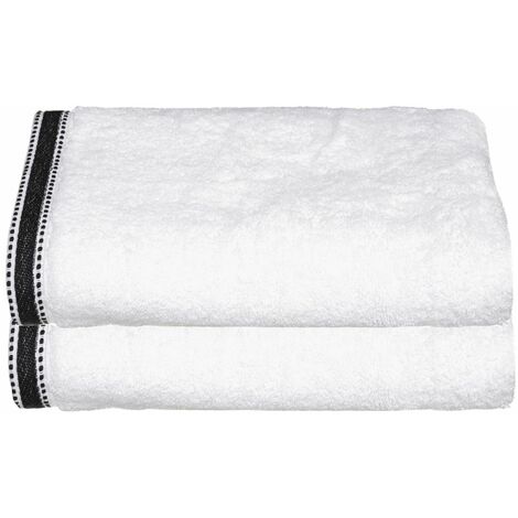 Lot de 2 Draps de bain en Coton Blanc tissu éponge 70 x 130 cm - Atmosphera