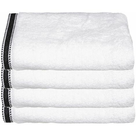 Lot de 4 Draps de bain en Coton Blanc tissu éponge 70 x 130 cm - Atmosphera