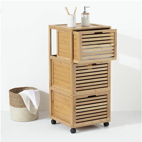 Meuble de rangement roulant 3 tiroirs en Bambou - Five