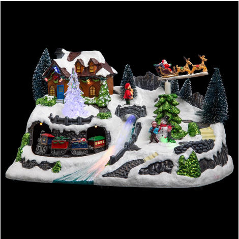 Grand village de Noël avec patinoire animée, village de neige