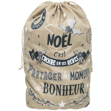 Lot de 4 hottes du Père Noël effet toile de jute naturelle