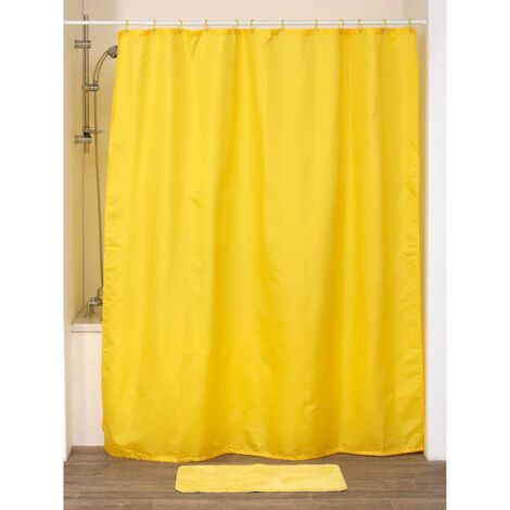 Rideau De Douche Jaune 100x200 Cm - Tissu Polyester Imperméable, Ourlet Lesté, Avec 12 Crochets