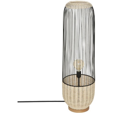Lampadaire en métal Noir et Rotin H 95 cm - Atmosphera
