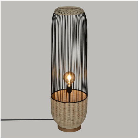 Lampadaire en métal Noir et Rotin H 95 cm - Atmosphera