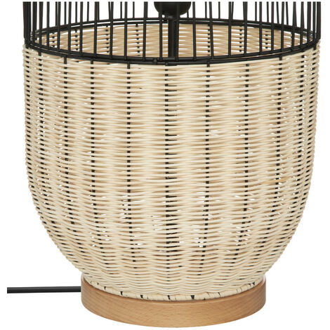 Lampadaire en métal Noir et Rotin H 95 cm - Atmosphera