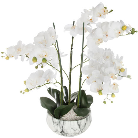 Atmosphera - Plante artificielle Orchidée en pot marbré H 62 cm - Blanc