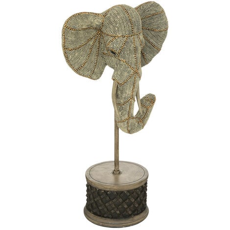 Objet déco Tête d' Éléphant en résine Dorée motifs en relief H 44.5 cm - Atmosphera