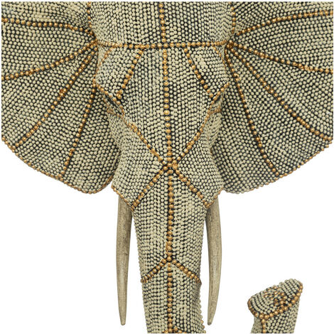 Objet déco Tête d' Éléphant en résine Dorée motifs en relief H 44.5 cm - Atmosphera