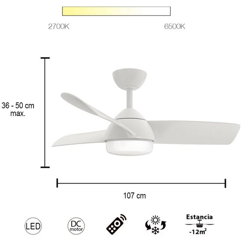 Ventilador de techo con luz motor DC Yang color luz regulable 107 cm