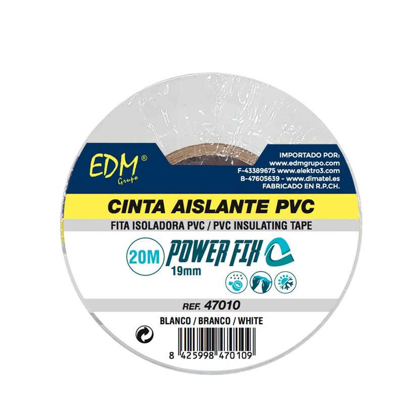 Cinta Aislante 20m x19mm blanca 20x19 47010 19 20