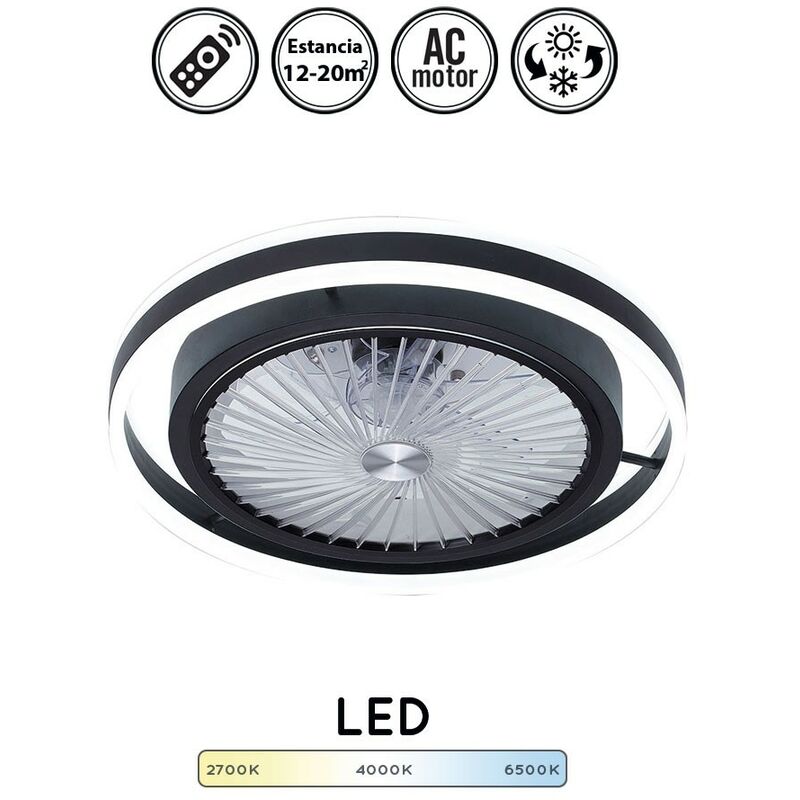 Lampara ventilador de techo con luz led 56W Pampero Negro mando a distancia, 3 tonalidades, silencioso, 50 cm de diámetro.