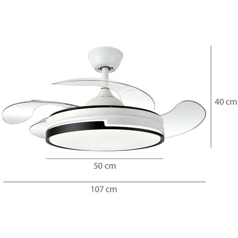 Ventilador de techo con luz silencioso DC con mando Bilake blanco/negro 107 cm invierno-verano color luz regulable