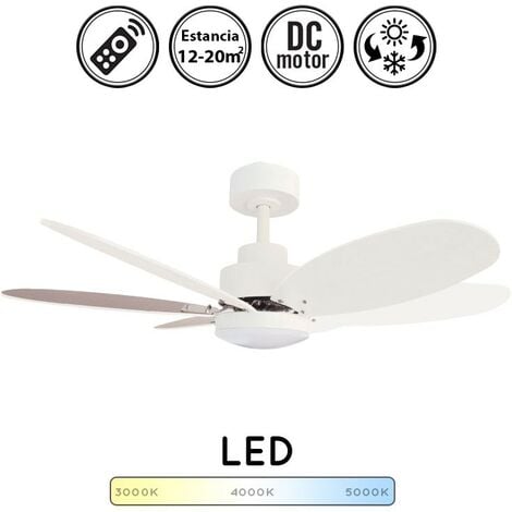 Ventilador de techo LED de 4 aspas color madera con control por