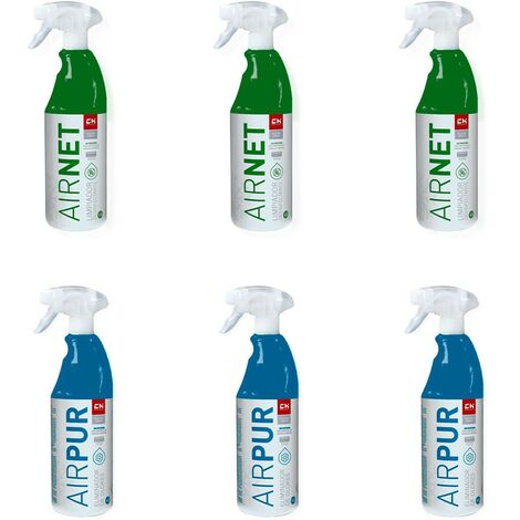 Pack 6 unidades 3 AIRNET + 3 AIRPUR pulverizadores limpiador y elimina olores aire acondicionado 750 ml