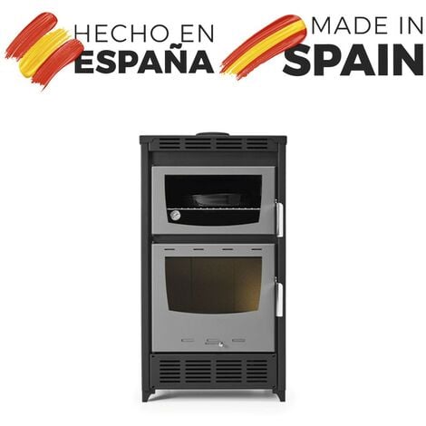 Estufa de leña con ventilador modelo K 18,08Kw  Chimenea de leña moderna para salón o cocina  Estufa de leña con horno