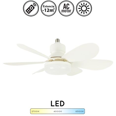 Mini ventilador de techo Ventilador de techo pequeño Ventilador techo Bombilla E27 Lampara ventilador 18W 2000Lm y mando (1/5)