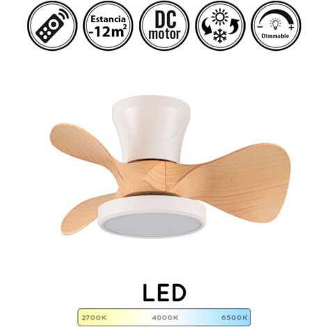 Ventilador de techo con luz silencioso DC con mando Moll blanco madera 56 cm invierno-verano color luz regulable