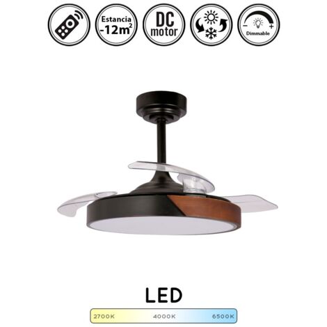 Ventilador de techo con luz silencioso DC con mando Taoro negro madera 92 cm invierno-verano color luz regulable