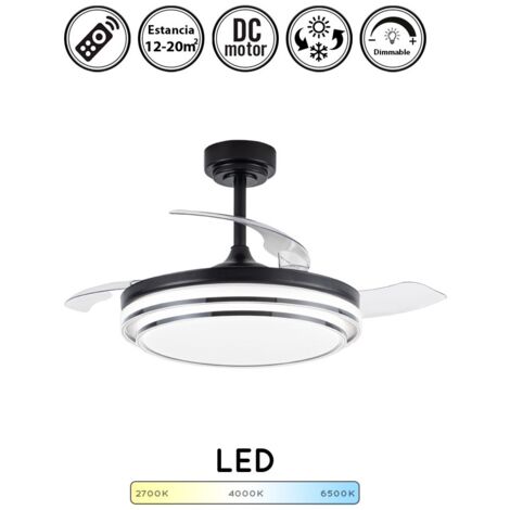Ventilador de techo con luz silencioso DC con mando Lander negro 106 cm invierno-verano color luz regulable