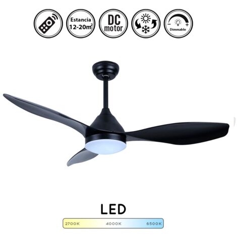 Ventilador de techo con luz silencioso DC con mando stel slim negro 120 cm invierno-verano color luz regulable