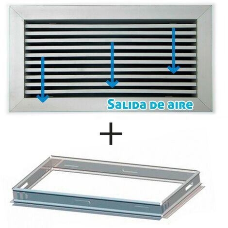 Rejilla lineal inclinación 0º plata para aire acondicionado + marco de montaje  200x75mm