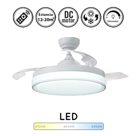 Ventilador de techo manila motor DC 6 velocidades  Lampara ventilador con luz led regulable 45W 6300Lm 3000K/4000K/6000K