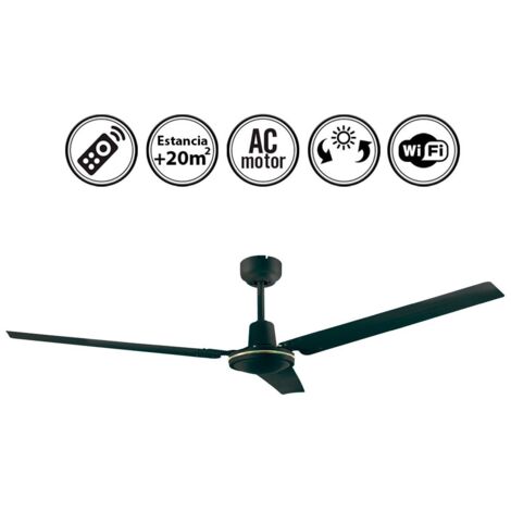 Ventilador de techo sin luz silencioso DC con mando wifi Industrial negro 142 cm solo verano