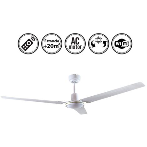 Ventilador de techo sin luz silencioso DC con mando Industrial blanco 142 cm solo verano