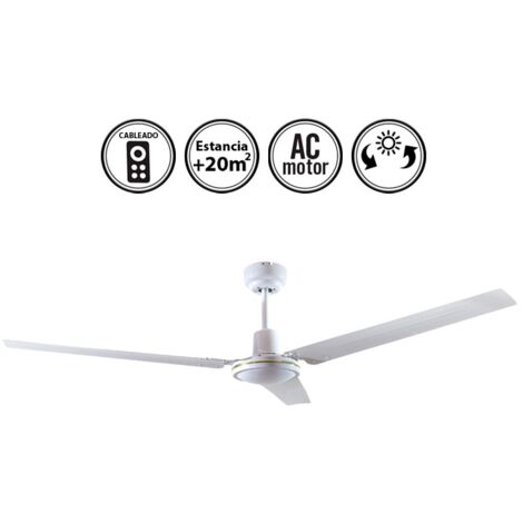 Ventilador de techo sin luz silencioso DC con mando cableado Industrial blanco 142 cm solo verano