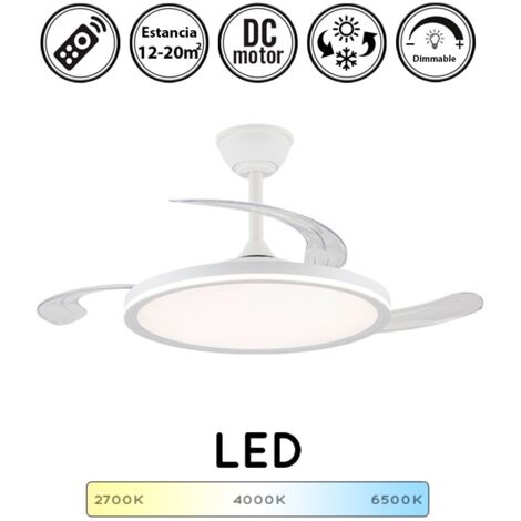 Ventilador de techo retráctil con luz silencioso DC con mando Astor blanco 106 cm invierno-verano color luz regulable