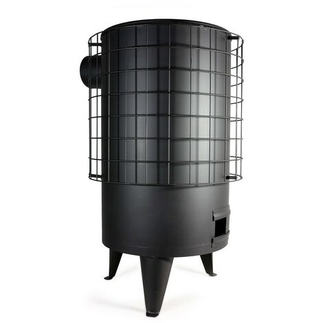 Estufa de leña redonda pequeña, barata, de hierro, 6.3 Kw conducto de 120mm acabada en color negro