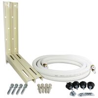 Kit instalación aire acondicionado, escuadras soporte compresor, tuberías de cobre aislado 5m 1/4 3/8, silentblock, tornillería.